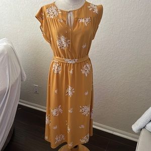 LOFT Summer Midi Dress - Golden Yellow/Mustard Color